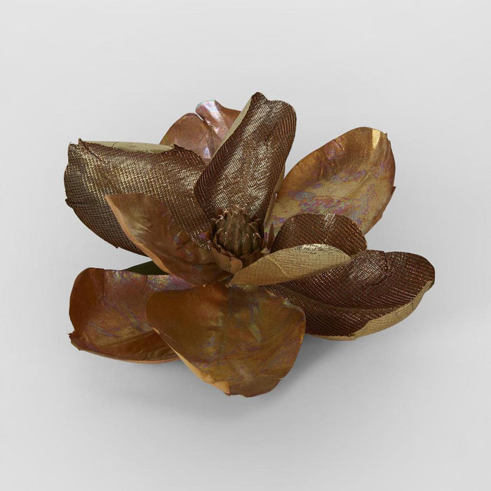 Luxe Metallic Clip On Magnolia Flower Old Gold 6 pcs