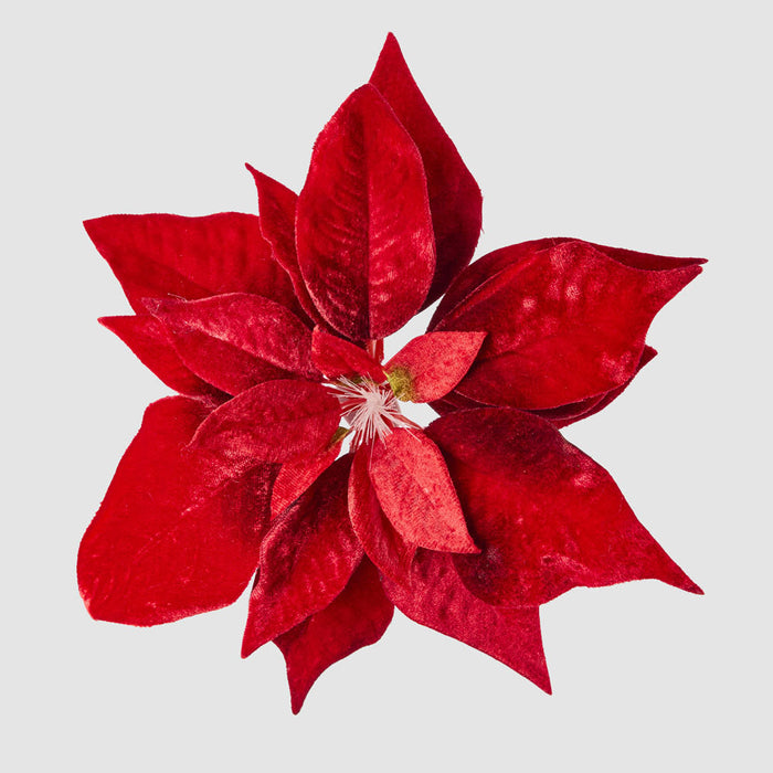 Luxe Velvet Poinsettia Clip on w. Light Up Stamen Red 6 pcs