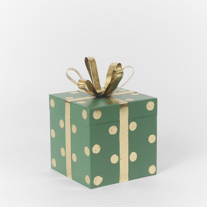 Antique Metal Polka Dot Present - Green & Gold