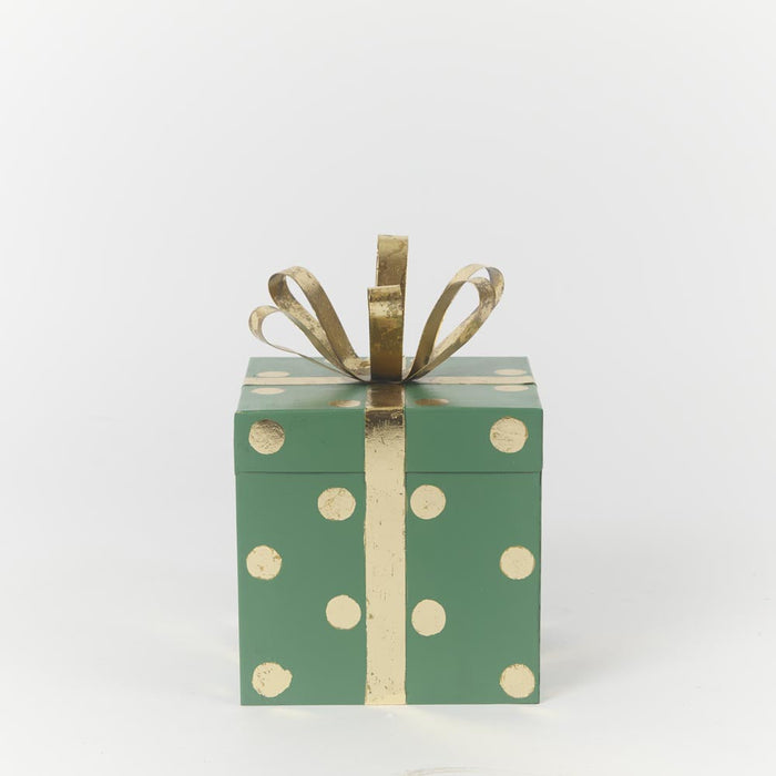 Antique Metal Polka Dot Present - Green & Gold