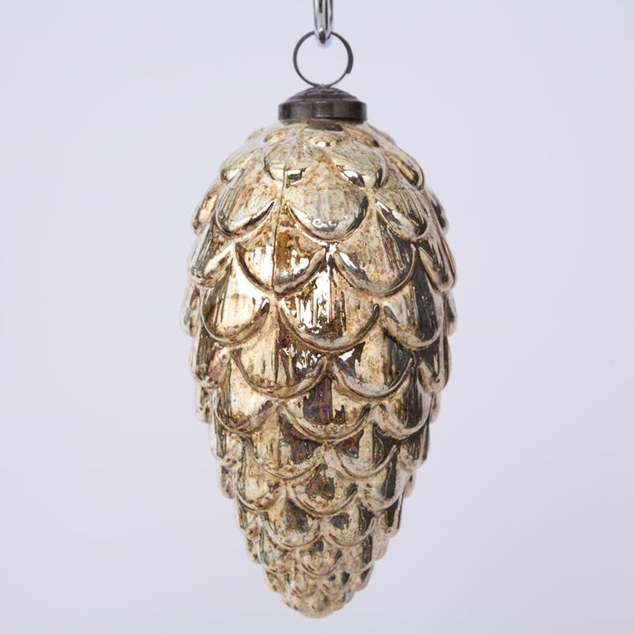 Antiqued Glass Pinecone Decoration Gold Large