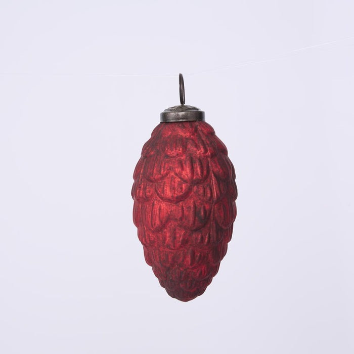 Antiqued Glass Pinecone Decoration Red Small set of 3