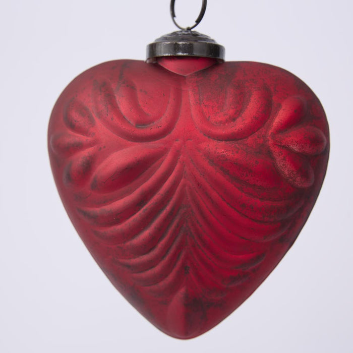 Pattern Heart Glass Decoration Red