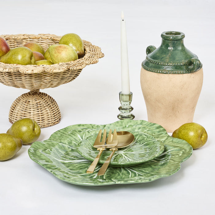 Lustre Glass Cut Candle Holder Green