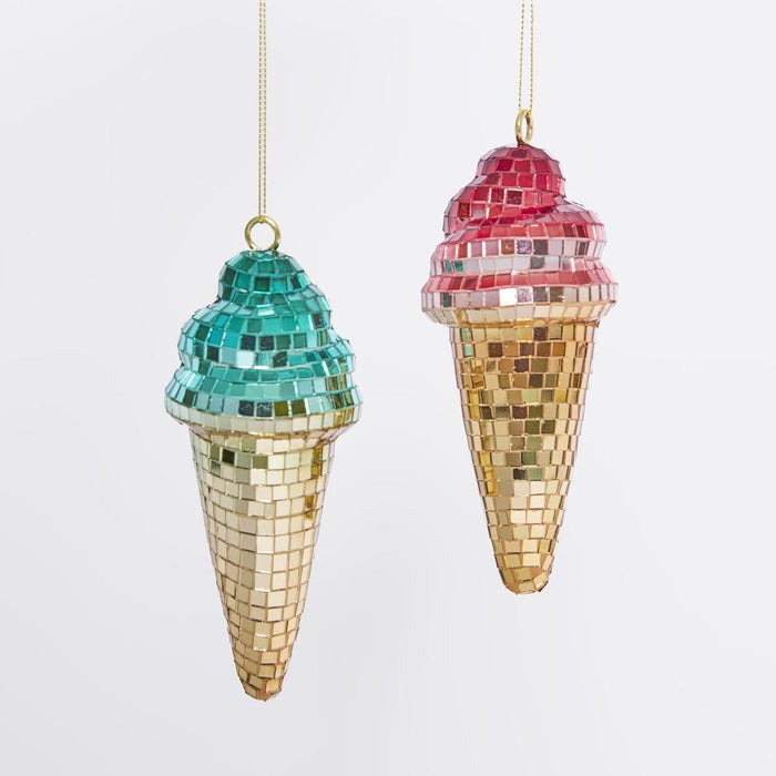 Disco Ice Cream Cone Decoration Blue set of 6