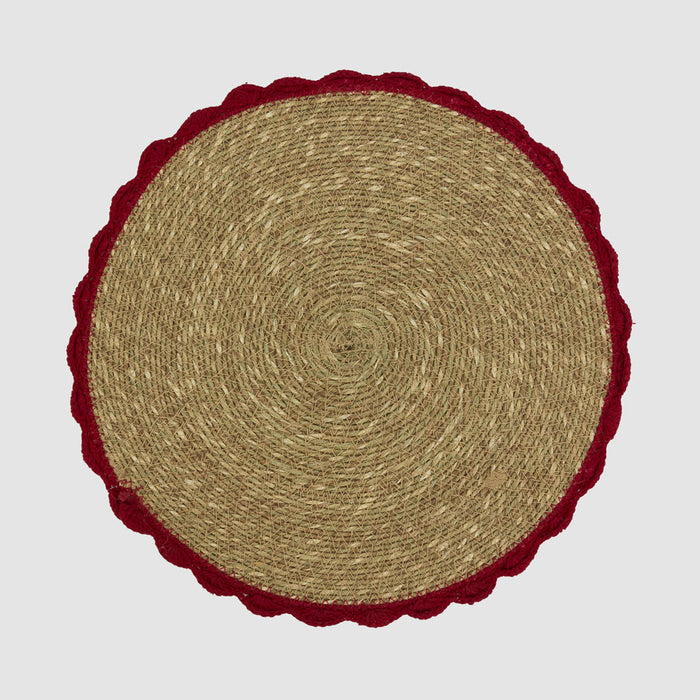 Crochet Edge Seagrass Placemat Red