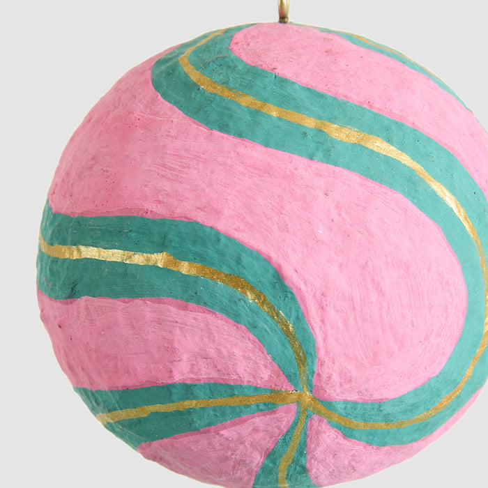 Mache Bauble Teal Swirl on Pink
