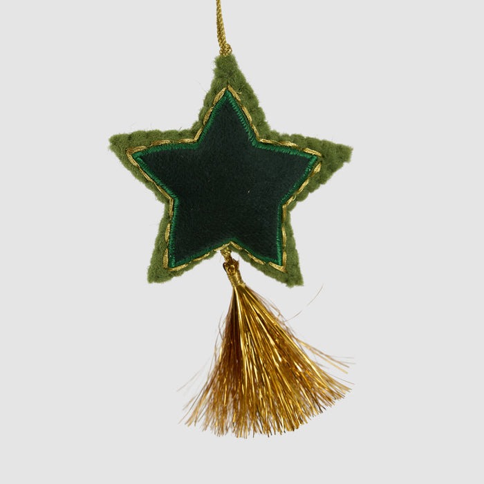 Shasa Tasselled Star Decoration Green 3 pcs
