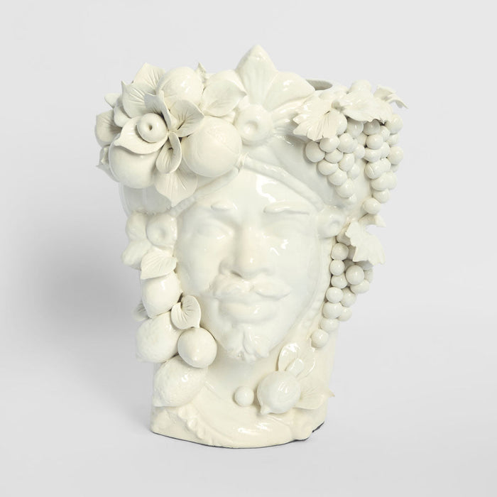 Sicilian King Moro Head Ceramic Vase White Large