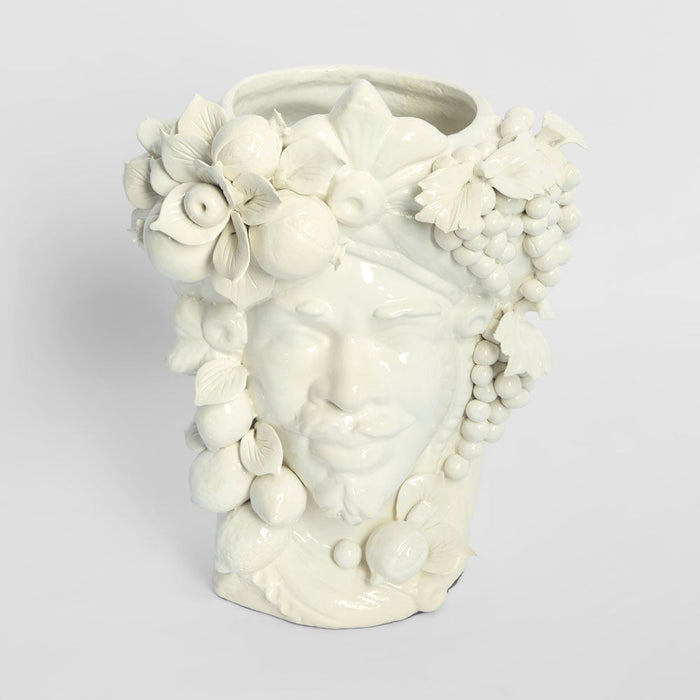 Sicilian King Moro Head Ceramic Vase White Large