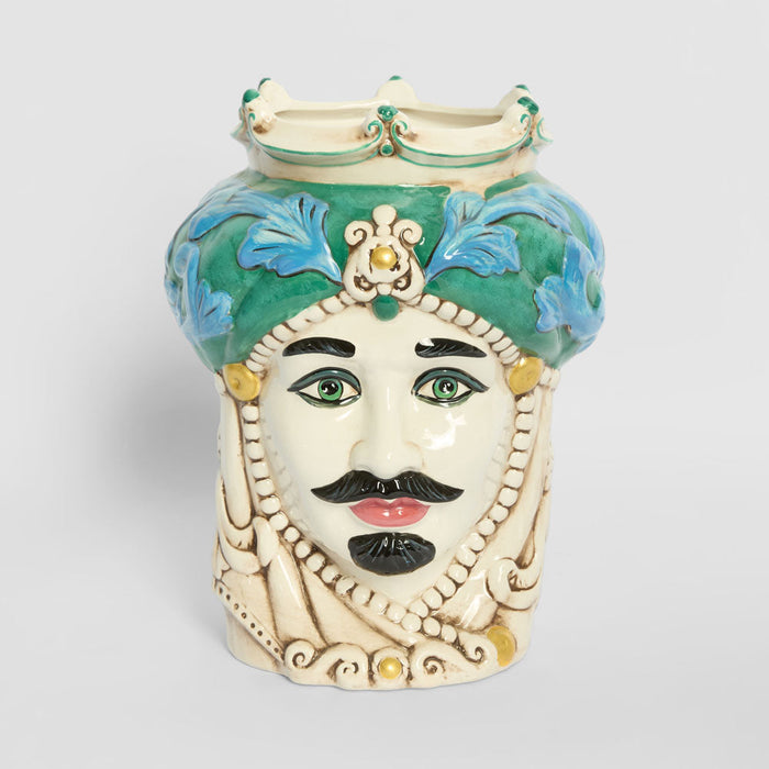 Sicilian Azure King Moro Head Ceramic Vase