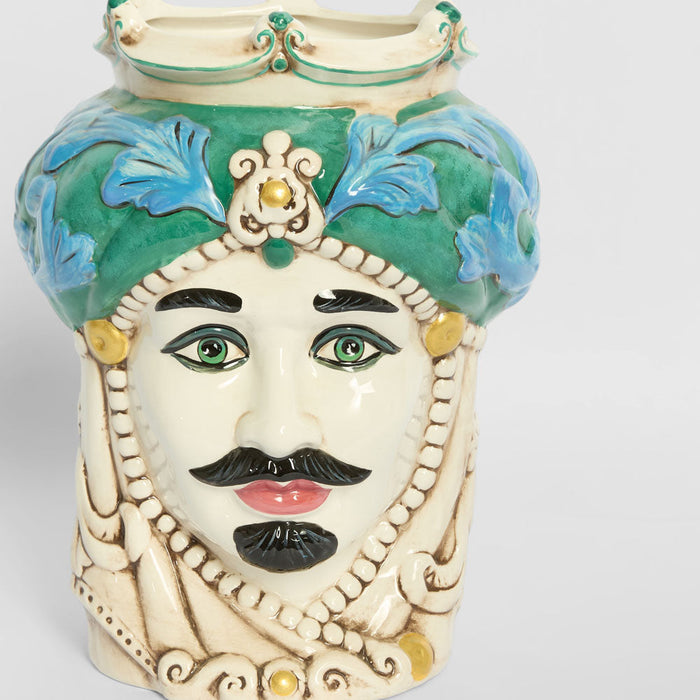 Sicilian Azure King Moro Head Ceramic Vase