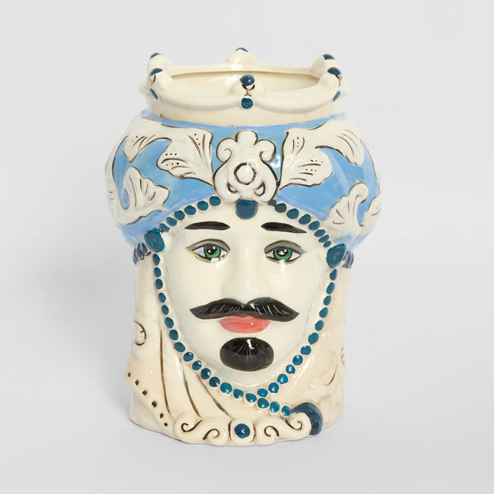 Sicilian Cobalt King Moro Head Ceramic Vase