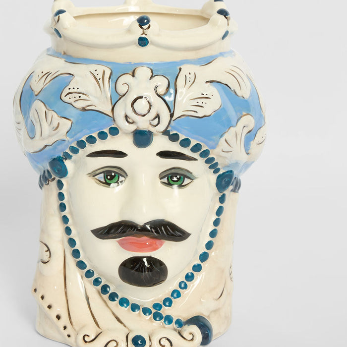 Sicilian Cobalt King Moro Head Ceramic Vase