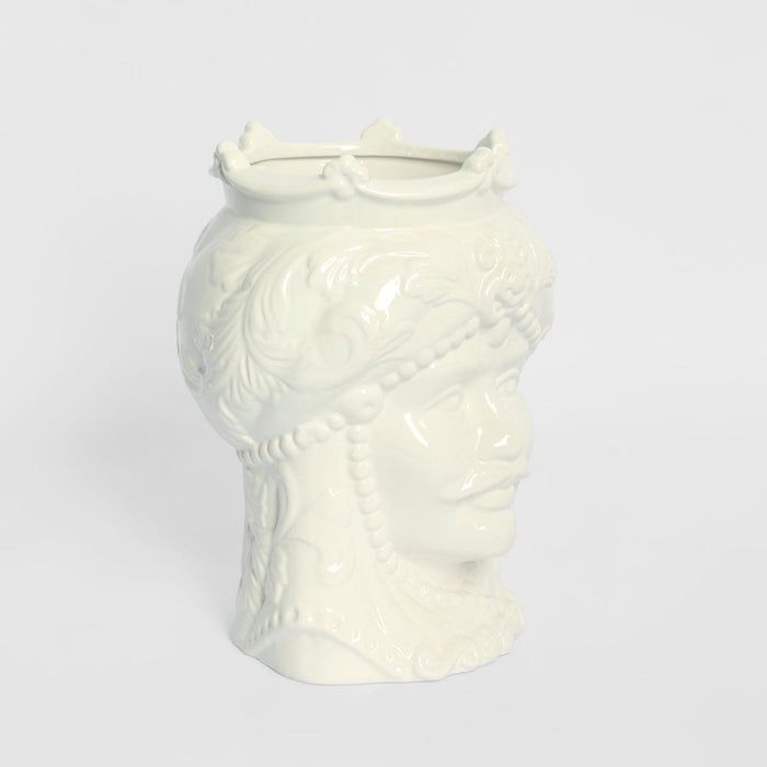 Sicilian King Moro Head Ceramic Vase White Small