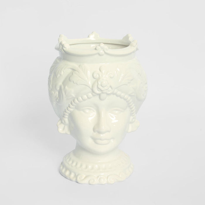 Sicilian Queen Moro Head Ceramic Vase White Small