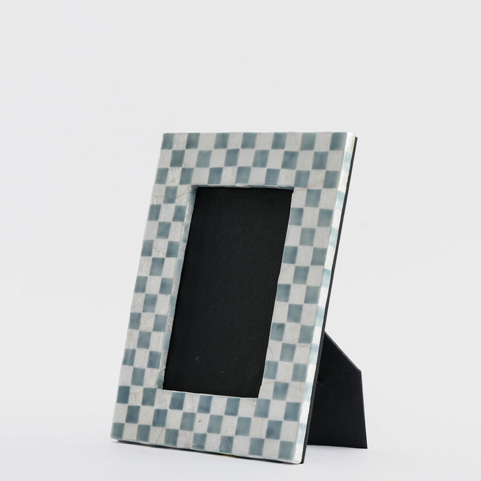 Blue Check Capiz Photo Frame Sml