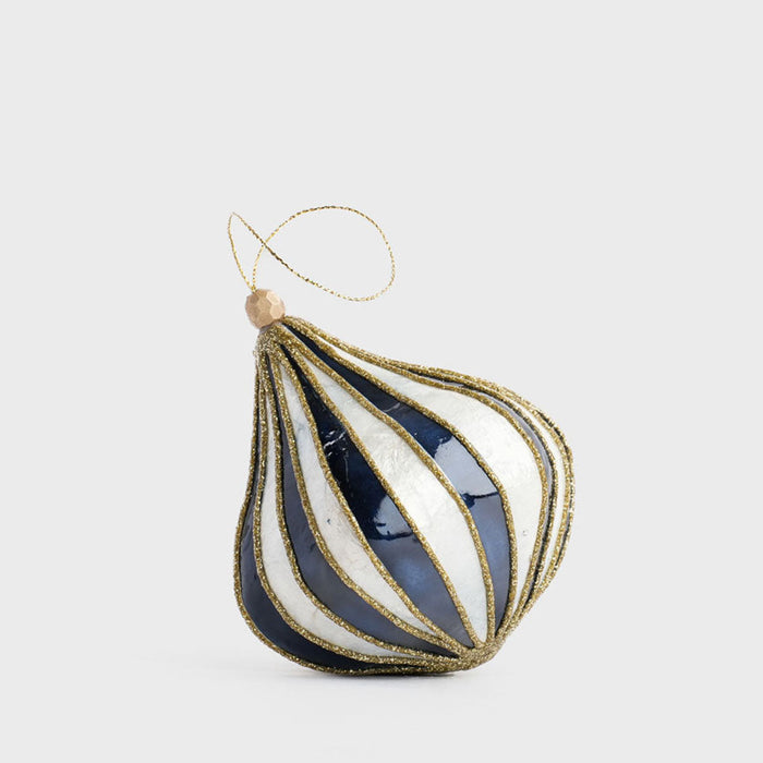 Onion Stripe Handpainted Capiz Bauble Navy