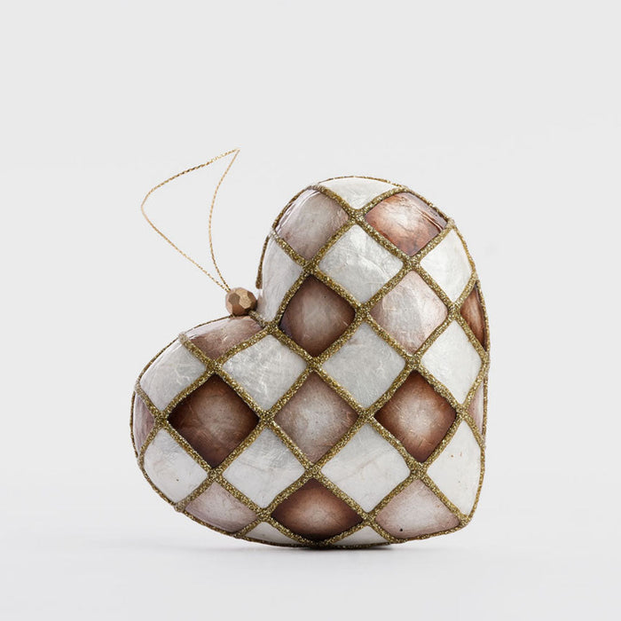 Checker Capiz Heart Decoration Brown Med