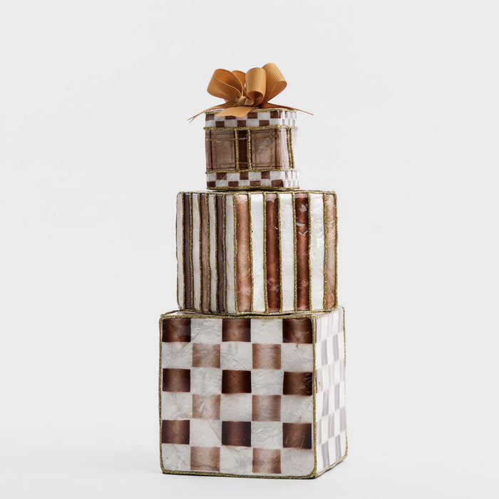 Checker Capiz Gift Stack Brown