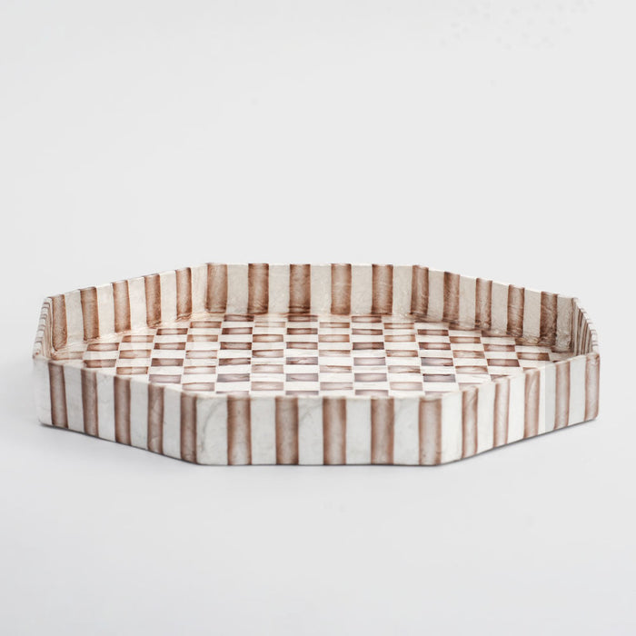 Brown Check Capiz Tray Lge