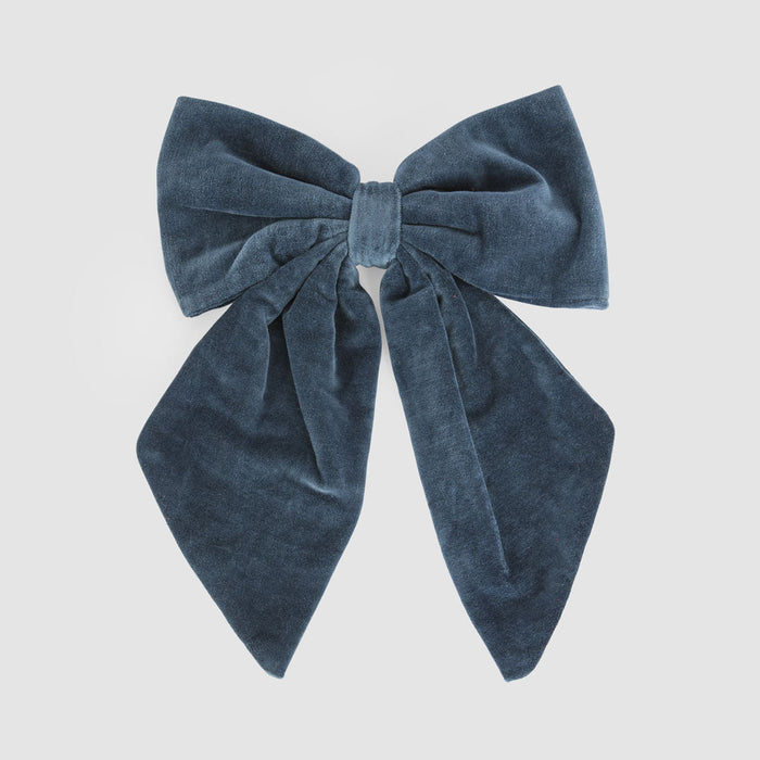 Velvet Clip On Bow Large Navy Blue
