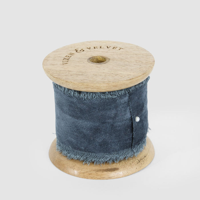 Frayed Velvet Ribbon Blue 50mm x 5m