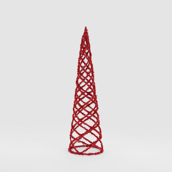 Swirling Tinsel Cone Tree Red
