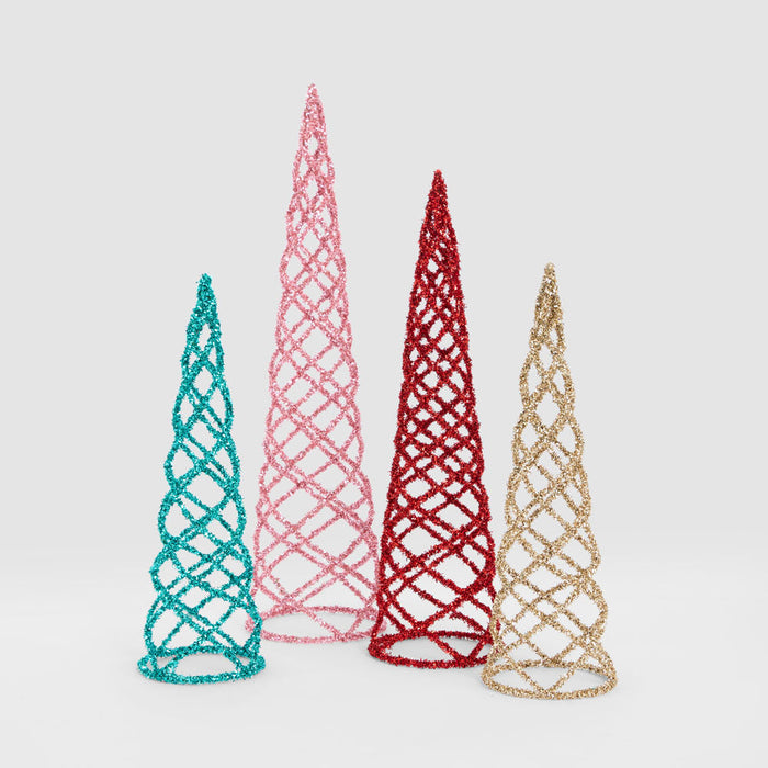 Swirling Tinsel Cone Tree Red