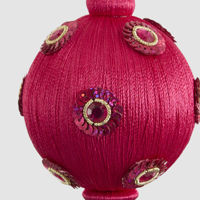 Magenta Silk Sequin Bauble Fuchsia set of 3