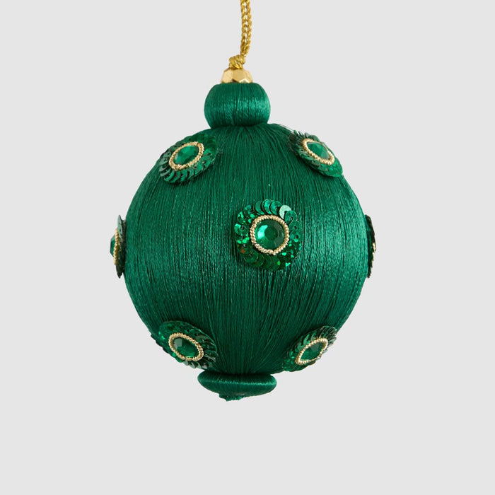 Silk Sequin Bauble Emerald set of 3