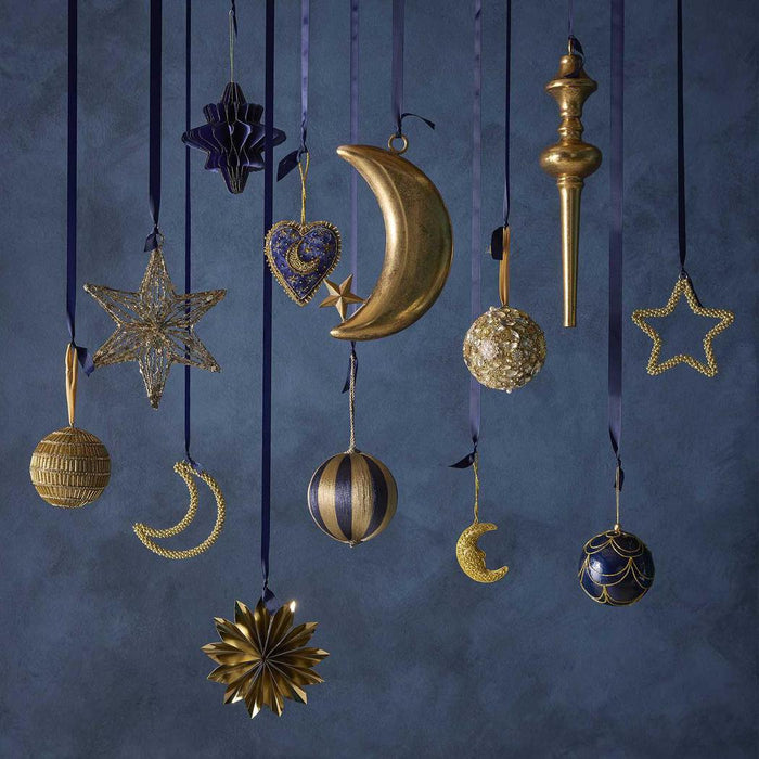 Moon Crescent Beaded Decoration Small Gold 3 pcs