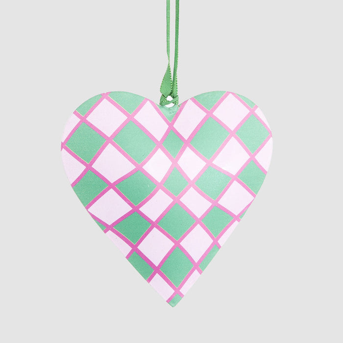 Joy Hand Painted Heart Tree Decoration Pink & Green 6 pcs