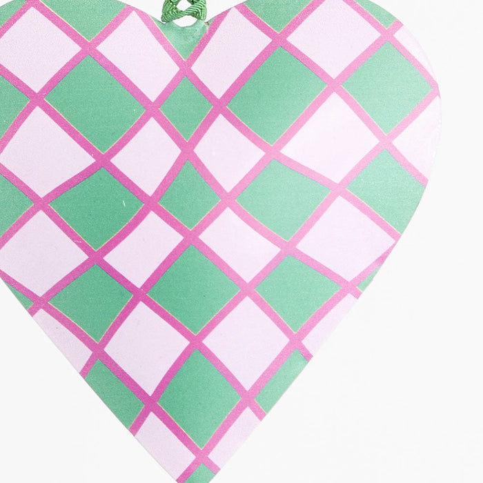 Joy Hand Painted Heart Tree Decoration Pink & Green 6 pcs