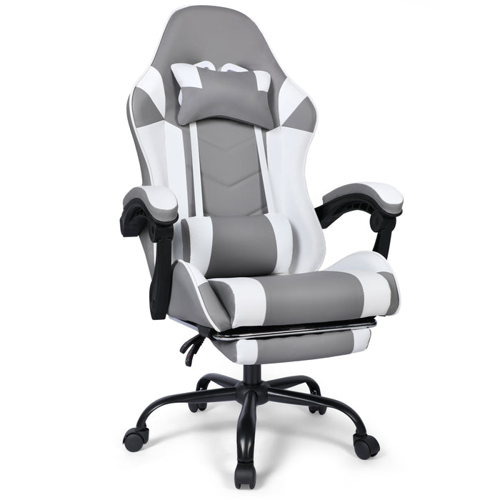 Ergonomic Gaming Chair with Footrest, Lumbar Support and Adjustable Headrest, High Back PU Leather Reclining Office Chair