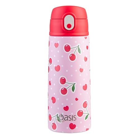 S/S D/WALL INS. KID'S DRINK BOTTLE W/ SIPPER STRAW 550ML CHERRY CRUSH