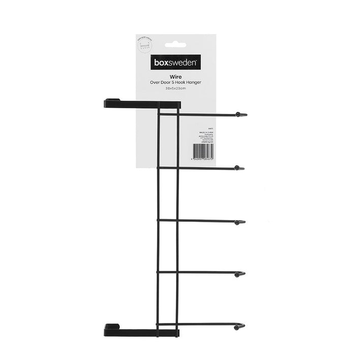 Boxsweden Wire Over Door 5 Hook Hanger?Large 38Cm Black