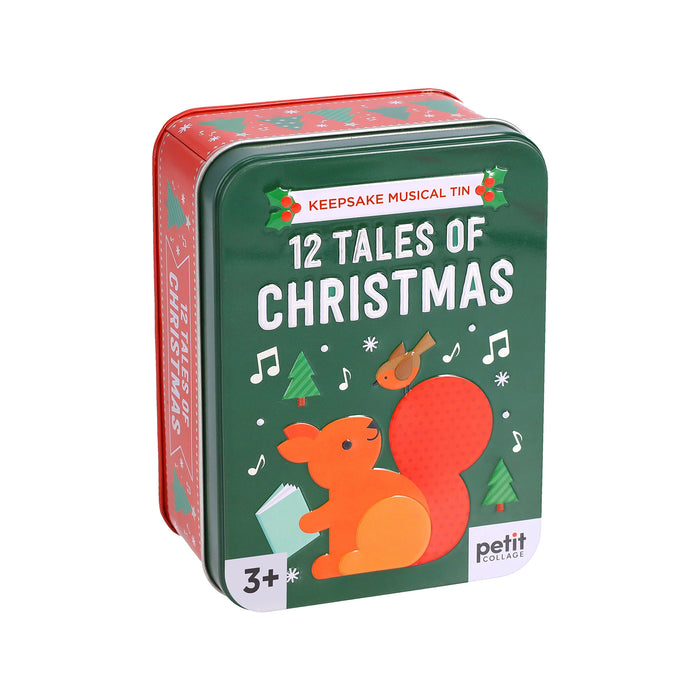 Petit Collage 12 Tales of Christmas Keepsake Musical Tin Green