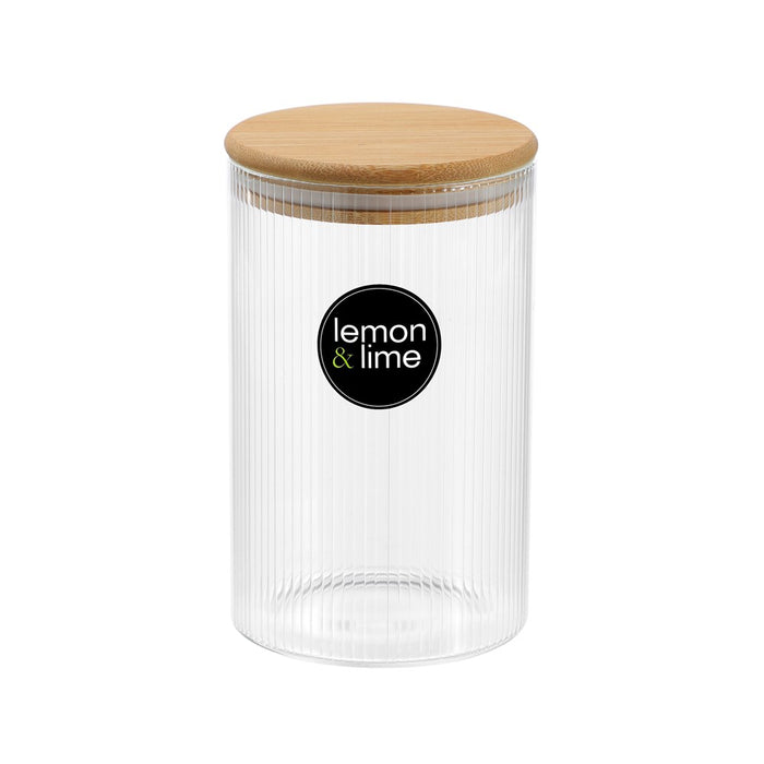 Lemon & Lime CAMDEN RIBBED GLASS JAR WITH BAMBOO LID 1050ML