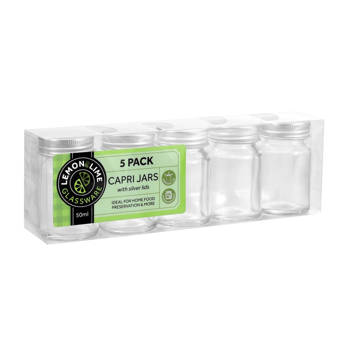Lemon & Lime CAPRI GLASS MINI ROUND JAR 50ML 5PK SILVER LID