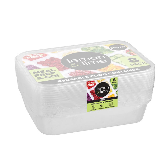 Lemon & Lime REUSABLE FOOD CONTAINER RECT 950ML 8PK