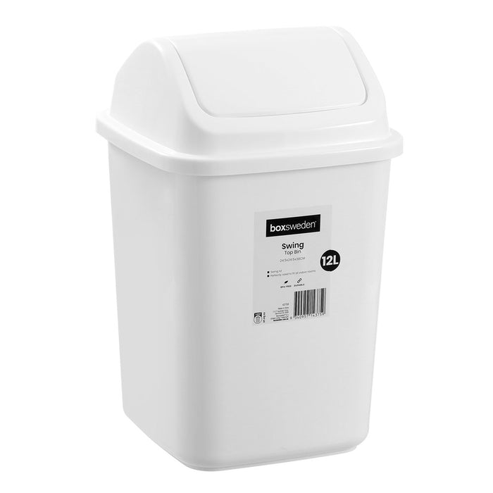 Boxsweden Swing Top Bin 12L 24.5X24.5X38Cm White