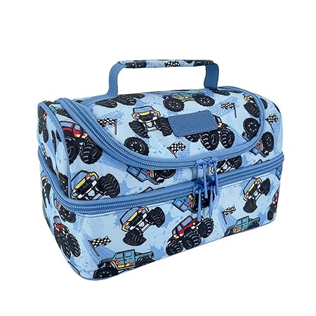 INS. DOUBLE DECKER LUNCH BAG MONSTER TRUCKS