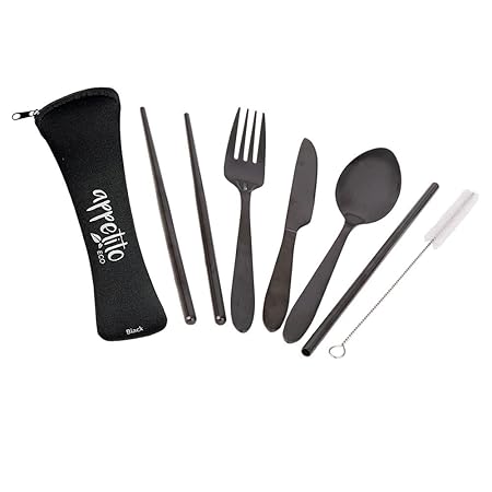 6 PCE S/S TRAVELLER'S CUTLERY SET BLACK