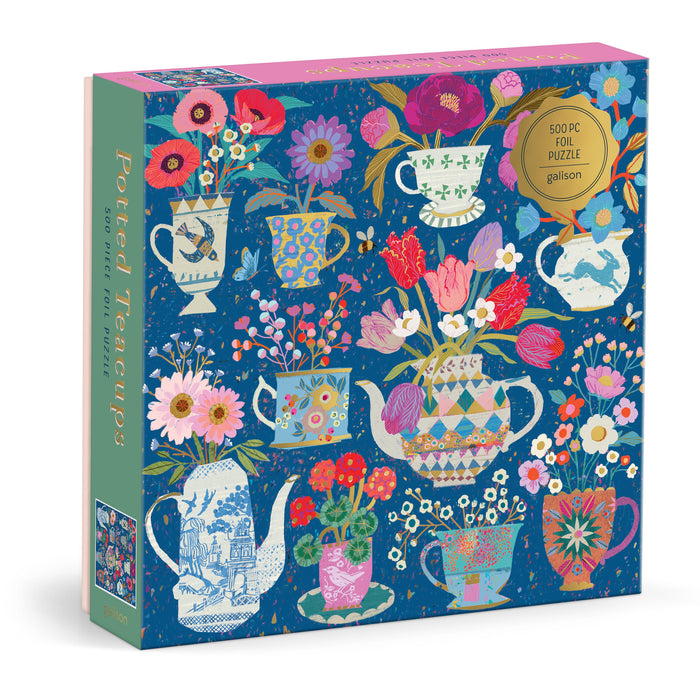 Galison Victoria Ball Potted Teacups Foil Puzzle - 500pc Multi-Coloured