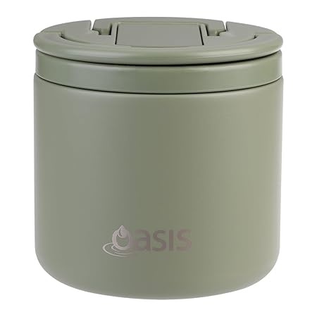 S/S D/WALL INS. FOOD FLASK W/QUICK RELEASE LID & SPORK 500ML OLIVE GREEN