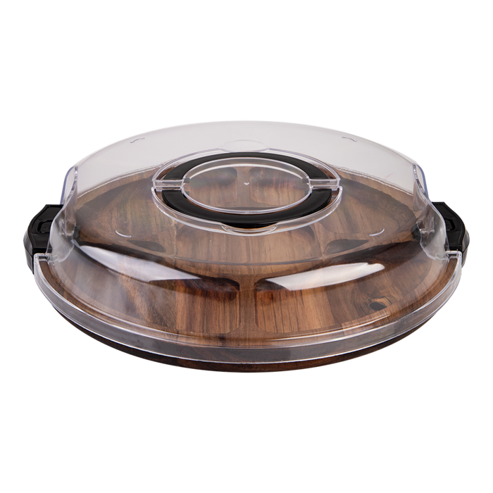 ACACIA WOOD 5 COMPARTMENT ROUND GRAZING PLATTER W/ LID