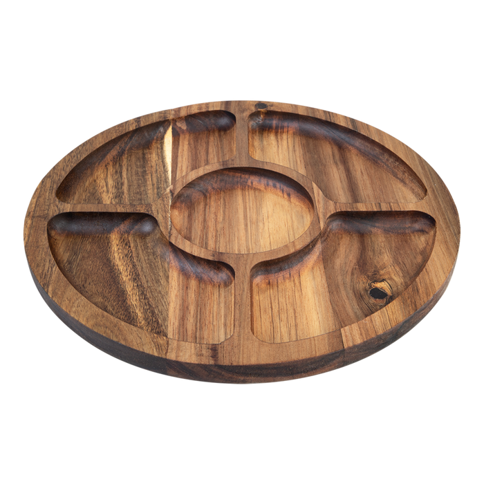 ACACIA WOOD 5 COMPARTMENT ROUND GRAZING PLATTER W/ LID