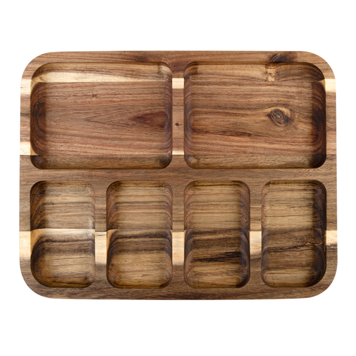 ACACIA WOOD 6 COMPARTMENT RECT. GRAZING PLATTER W/ LID