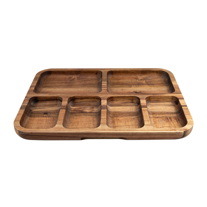 ACACIA WOOD 6 COMPARTMENT RECT. GRAZING PLATTER W/ LID